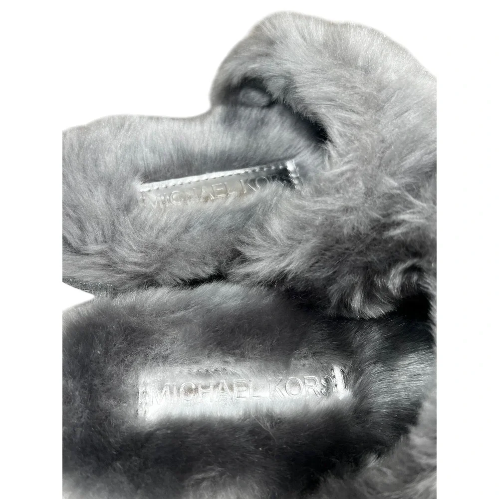 Michael Kors Women's Slippers‎ Gray Glitter Faux Fur Bow Accent Comfy Size 5